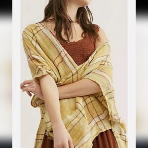 Free People Yellow Plaid Kimono One Size